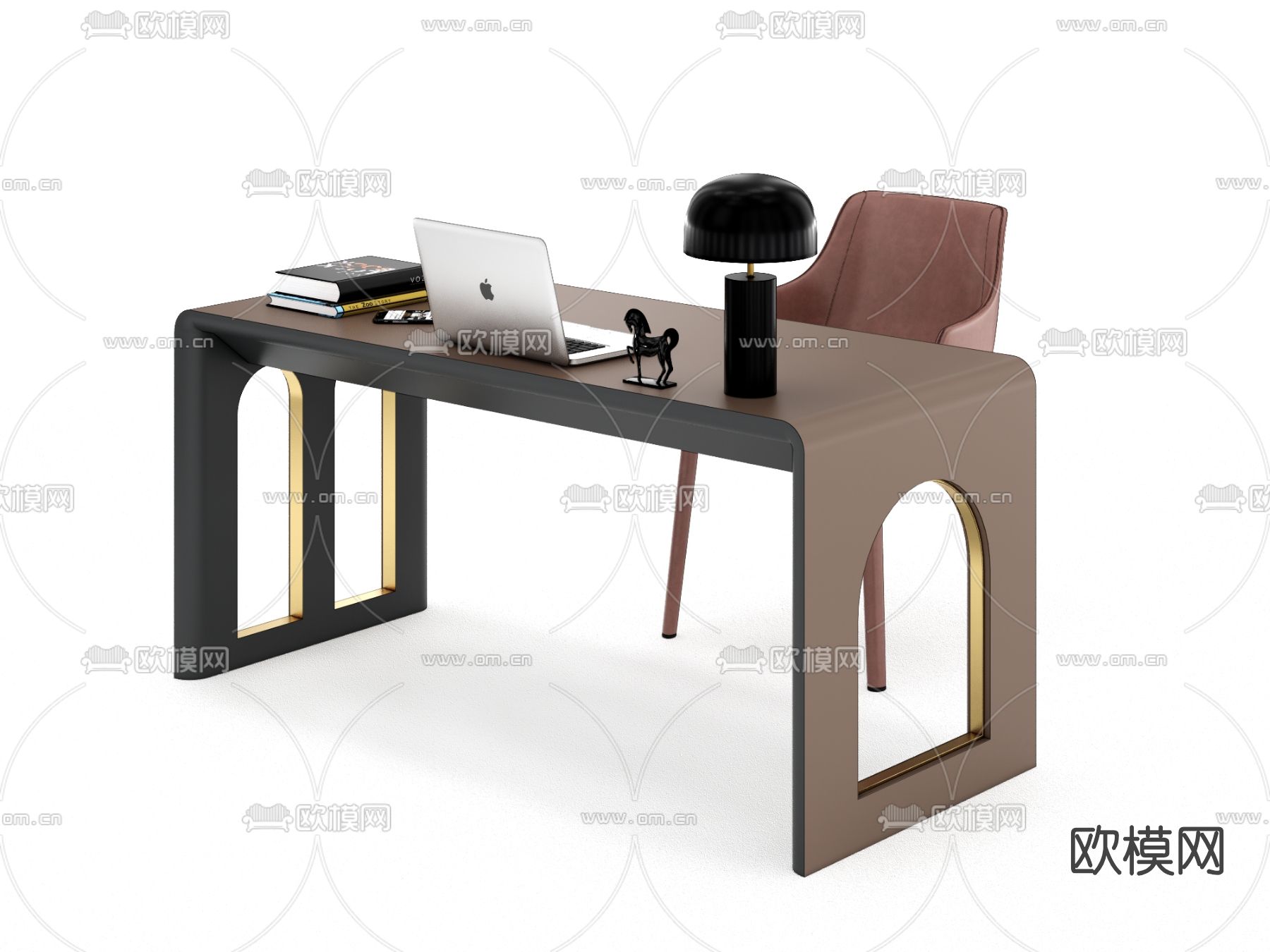 现代轻奢书桌椅su模型下载（渲染图1）