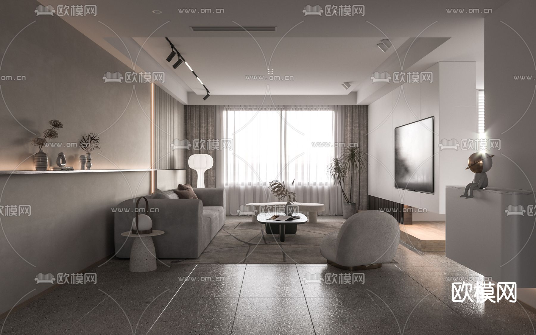 现代极简客厅休息区3d模型