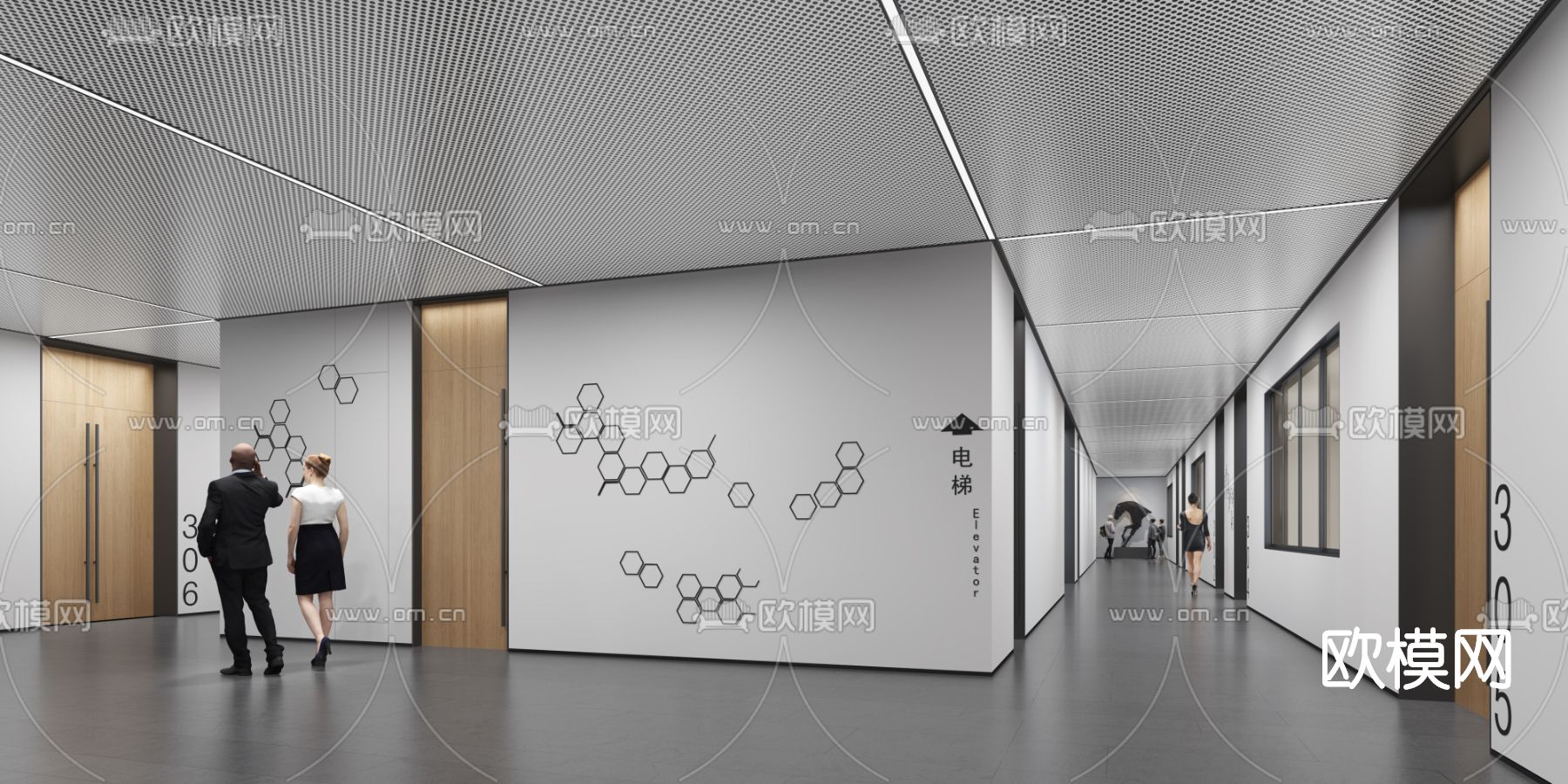 现代办公电梯厅3d模型