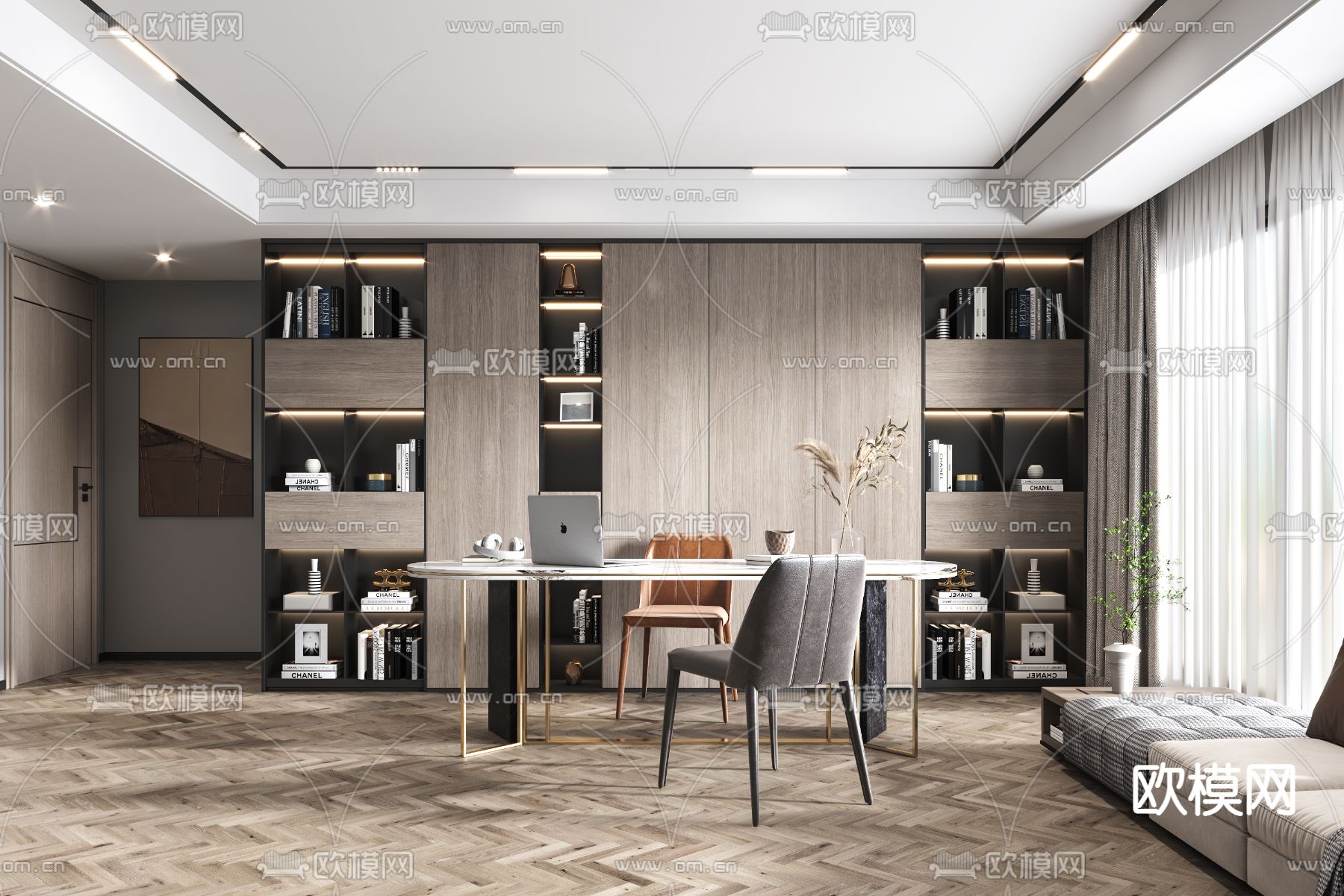 现代书房3d模型下载