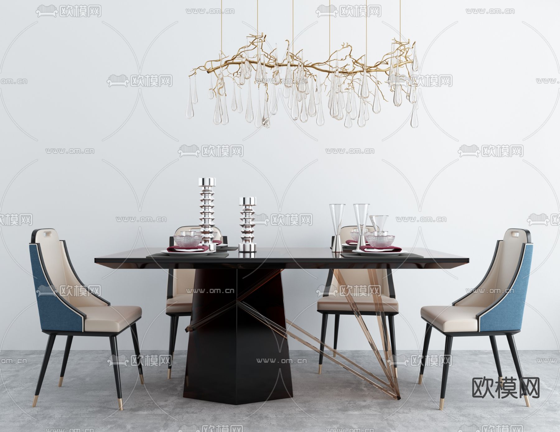 现代亚克力餐桌椅3d模型下载