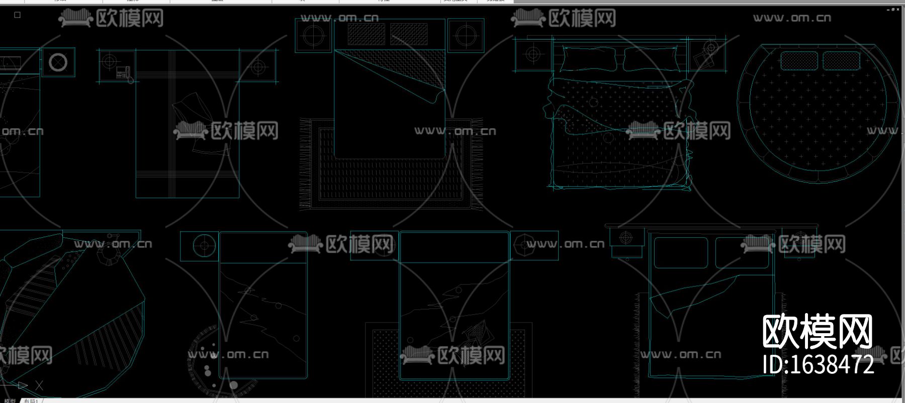 多种款式床床头柜组合平面图库合集下载（渲染图2）