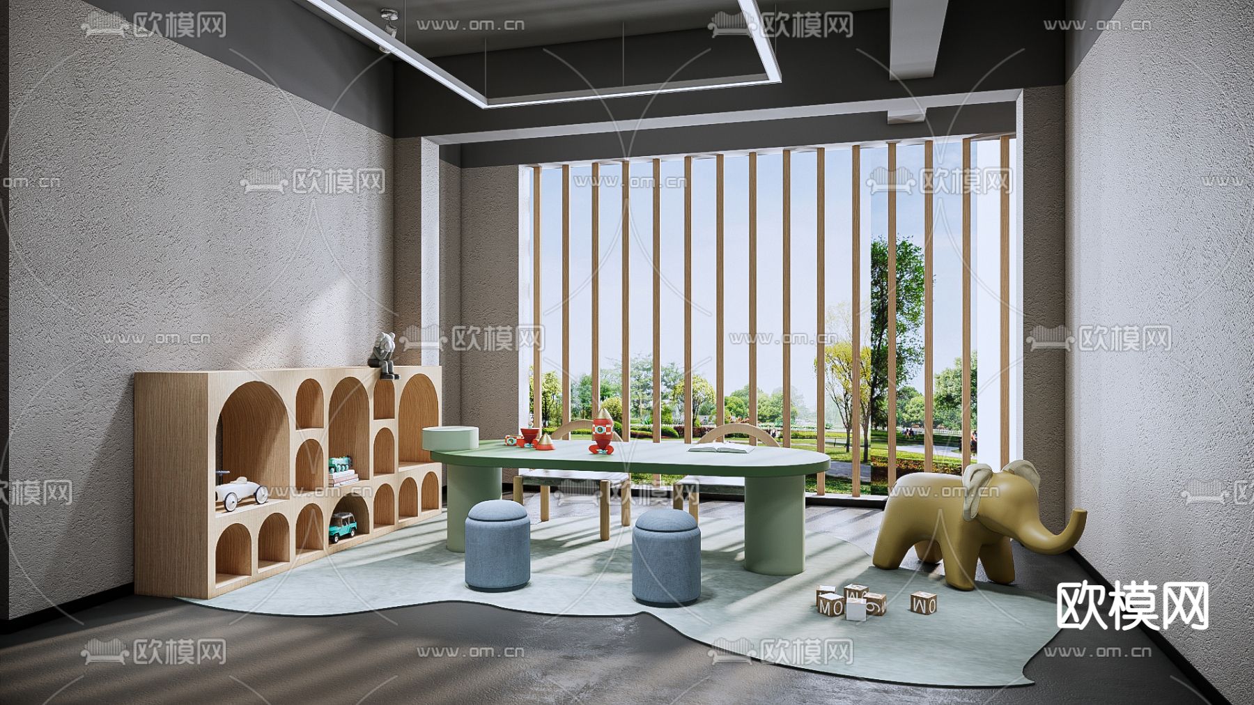 现代幼儿园活动室su模型下载（渲染图1）