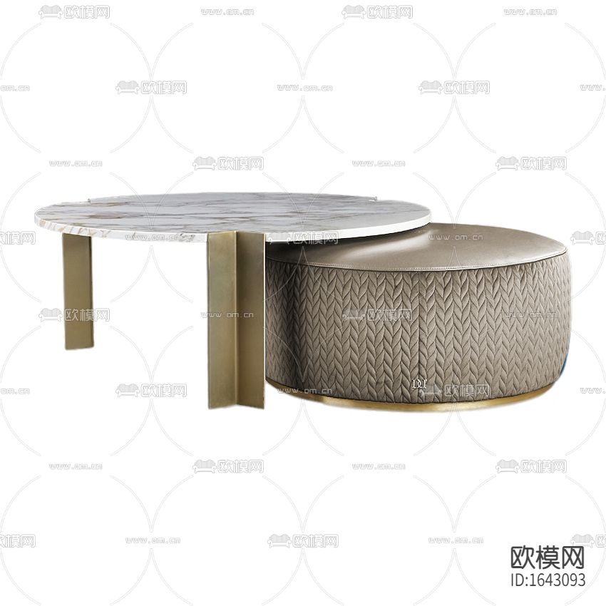 现代轻奢实木皮革大理石圆形茶几下载