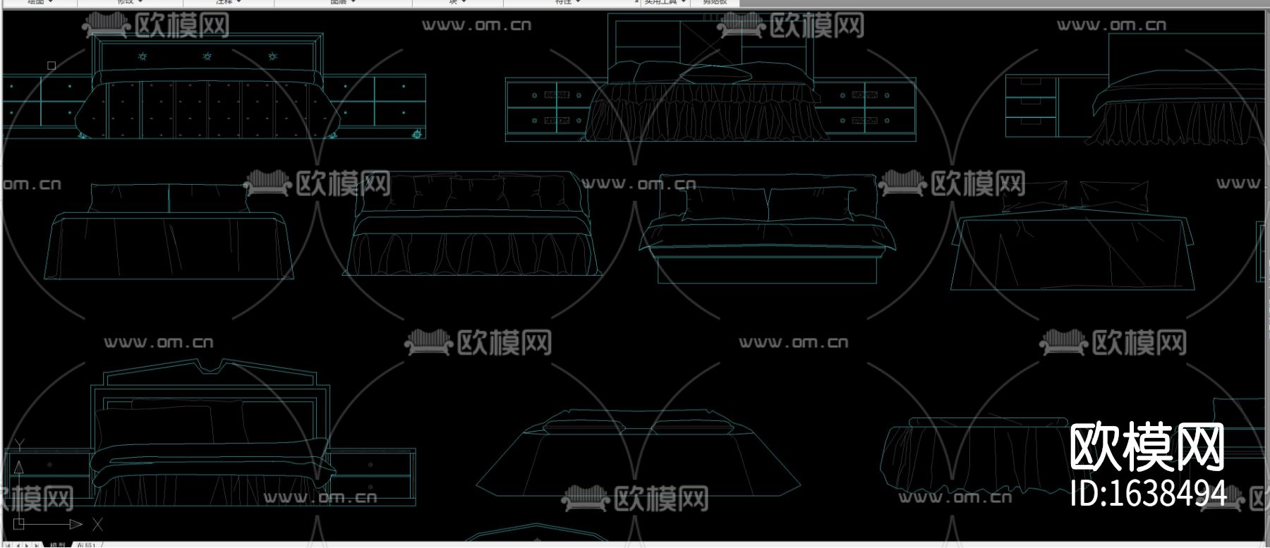 多种款式床床头柜组合立面剖面图库合集下载（渲染图4）