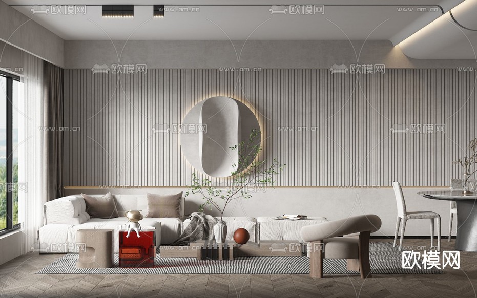 现代布艺沙发组合3d模型下载