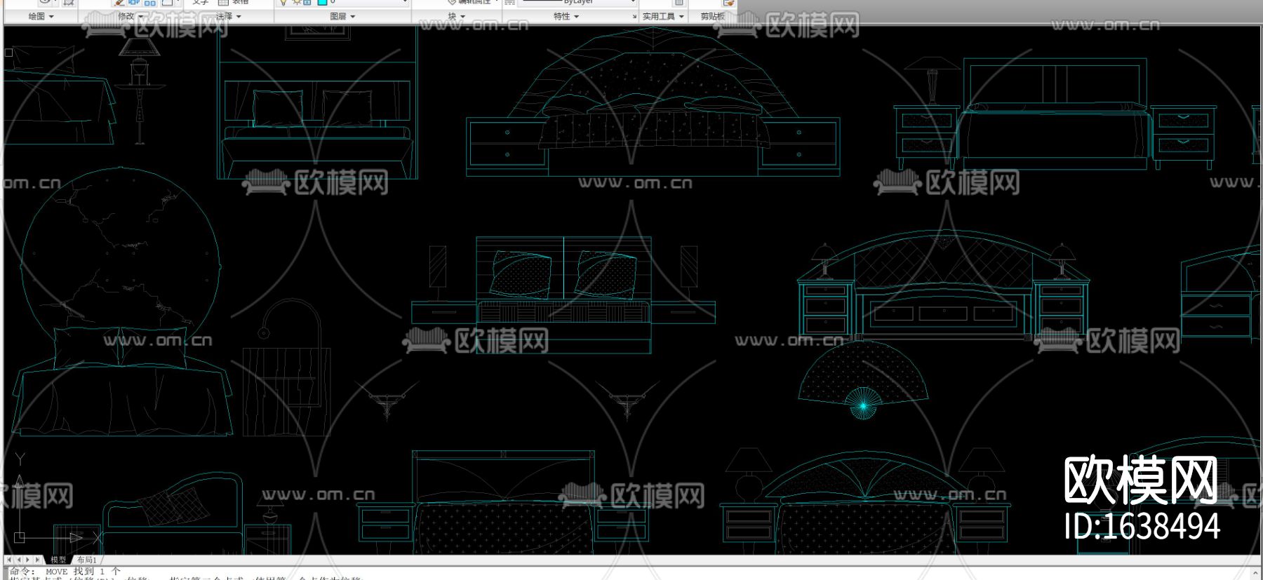 多种款式床床头柜组合立面剖面图库合集下载（渲染图5）