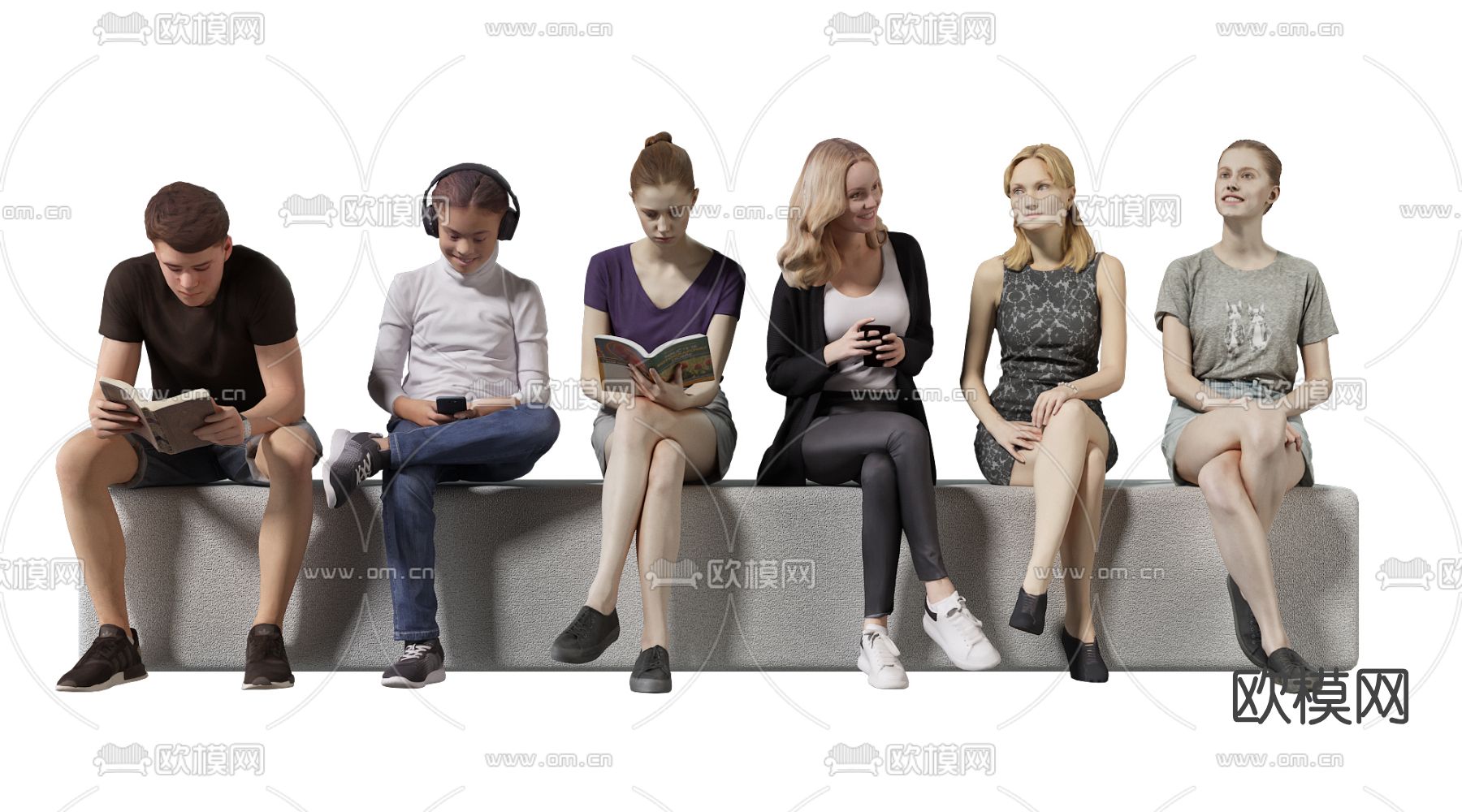欧式时尚坐姿人物su模型下载（渲染图1）