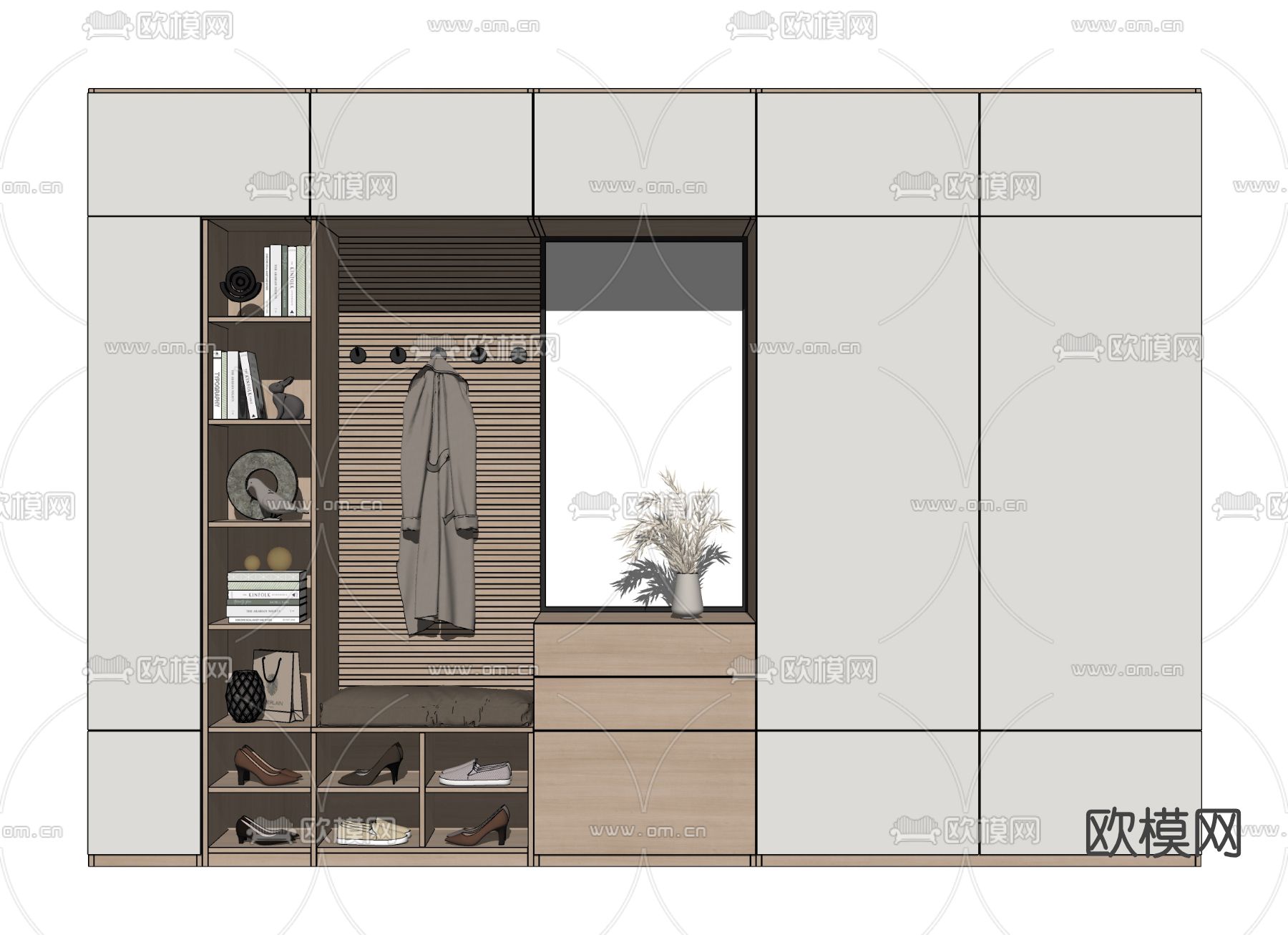 现代多功能鞋柜su模型下载