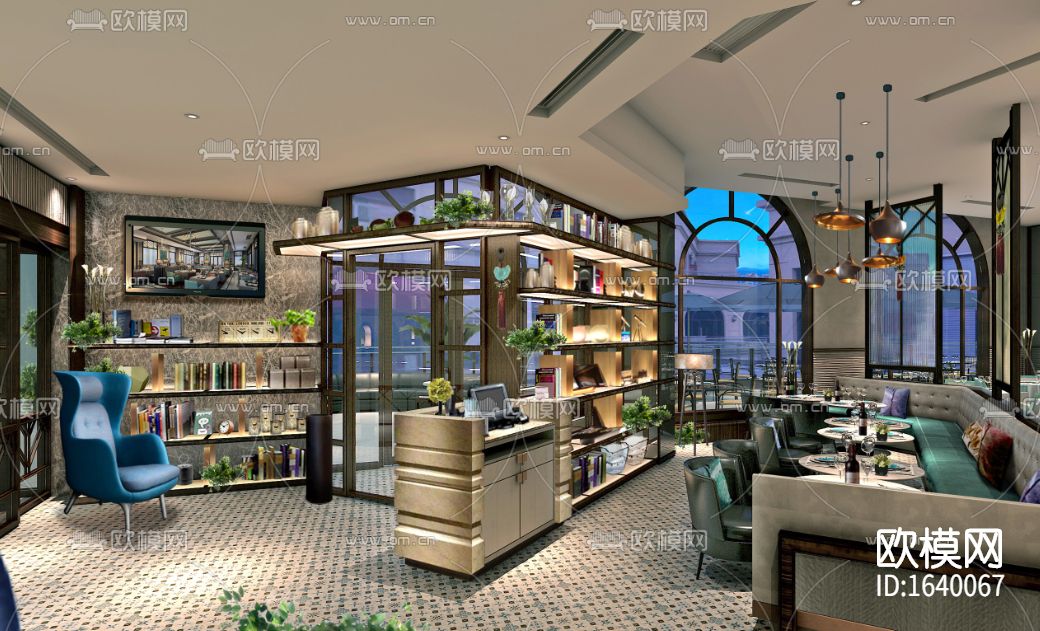 花园餐厅cad平面图下载（渲染图2）