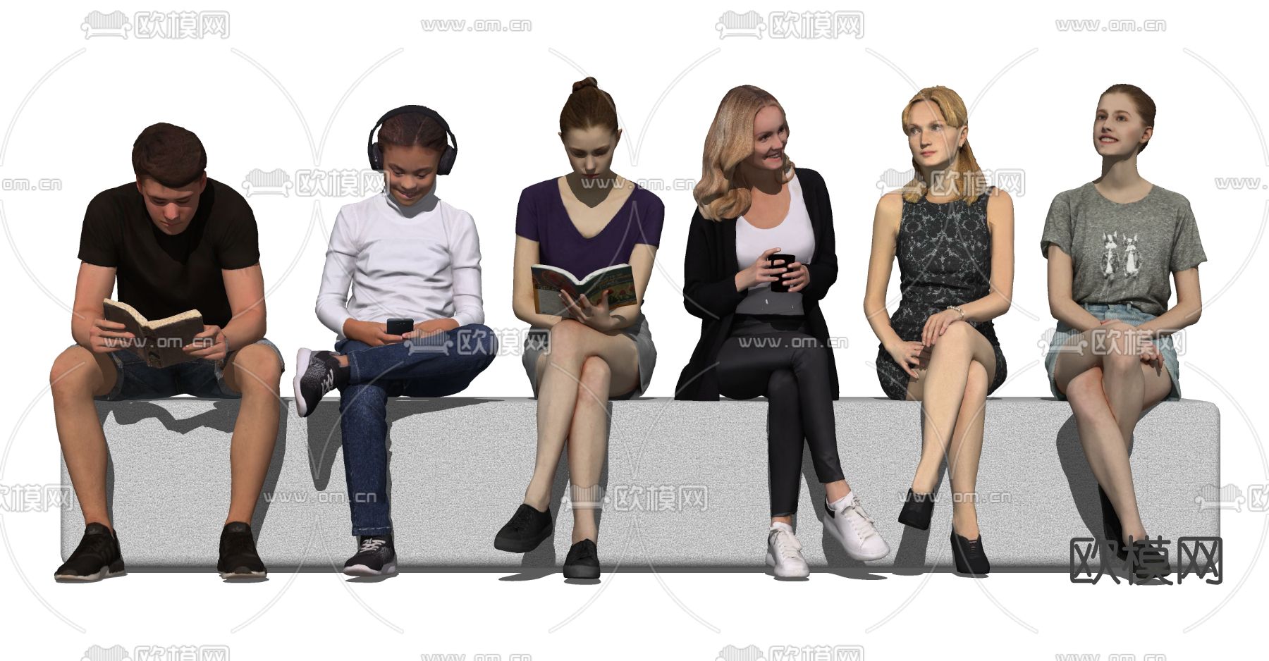 欧式时尚坐姿人物su模型下载（渲染图2）