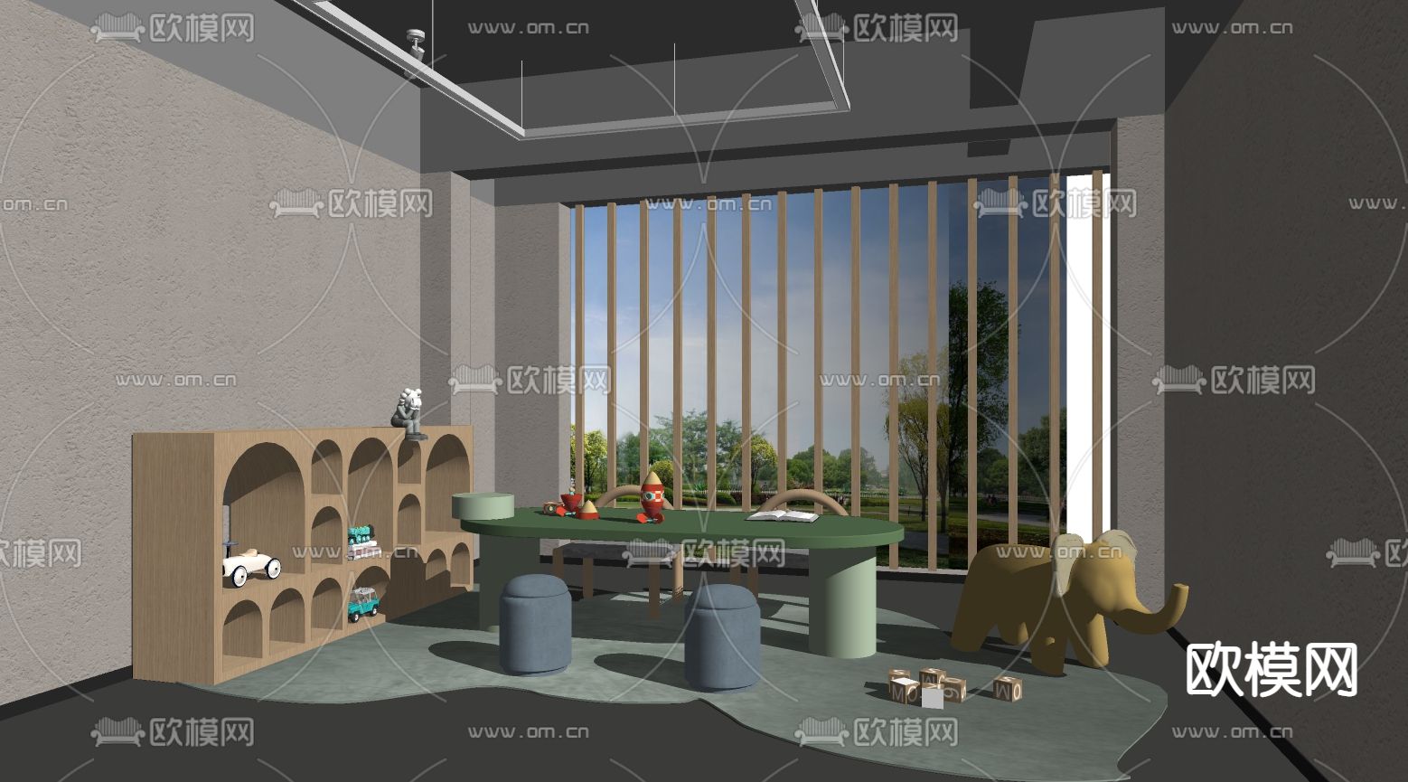 现代幼儿园活动室su模型下载（渲染图2）