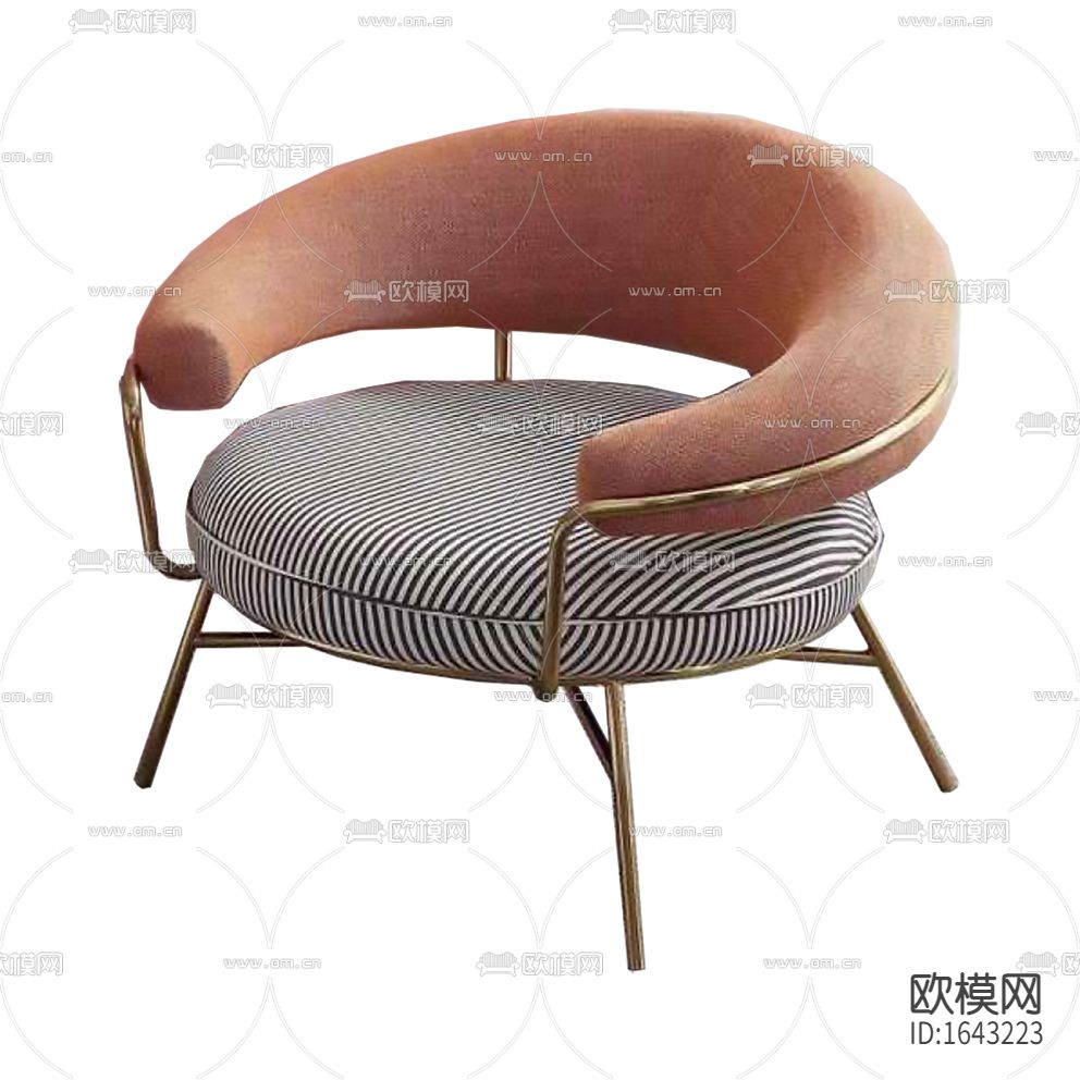 现代轻奢橙色绒布黑白条纹不锈钢单人沙发下载