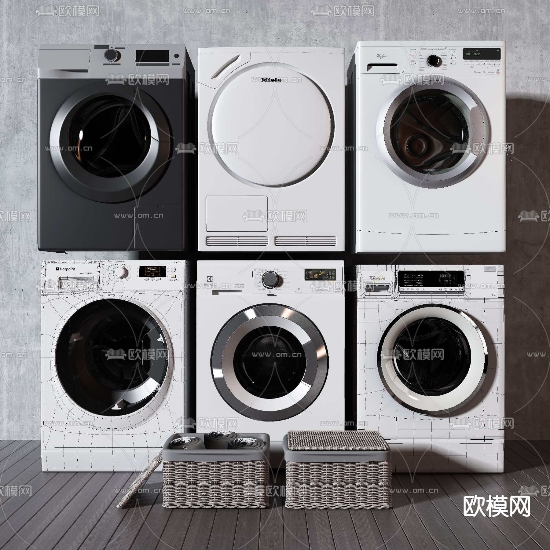 现代滚筒洗衣机3d模型下载