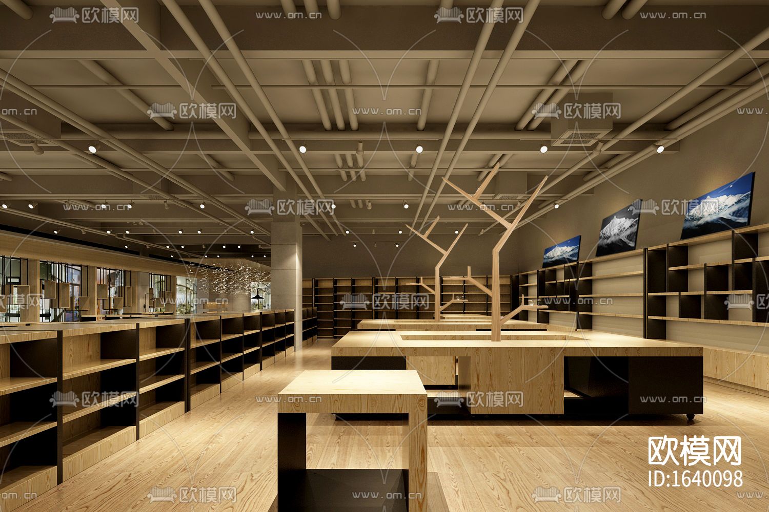 精品书店cad施工图下载（渲染图5）