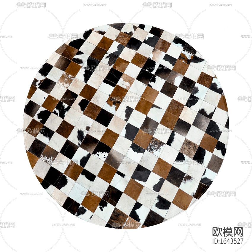 现代轻奢黑白棕色皮革拼接圆形布艺地毯下载