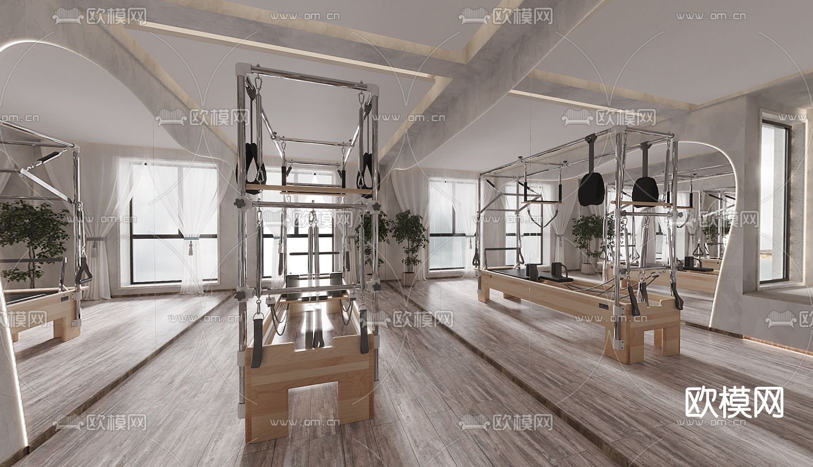 侘寂普拉提室瑜伽室健身房3d模型下载（渲染图1）