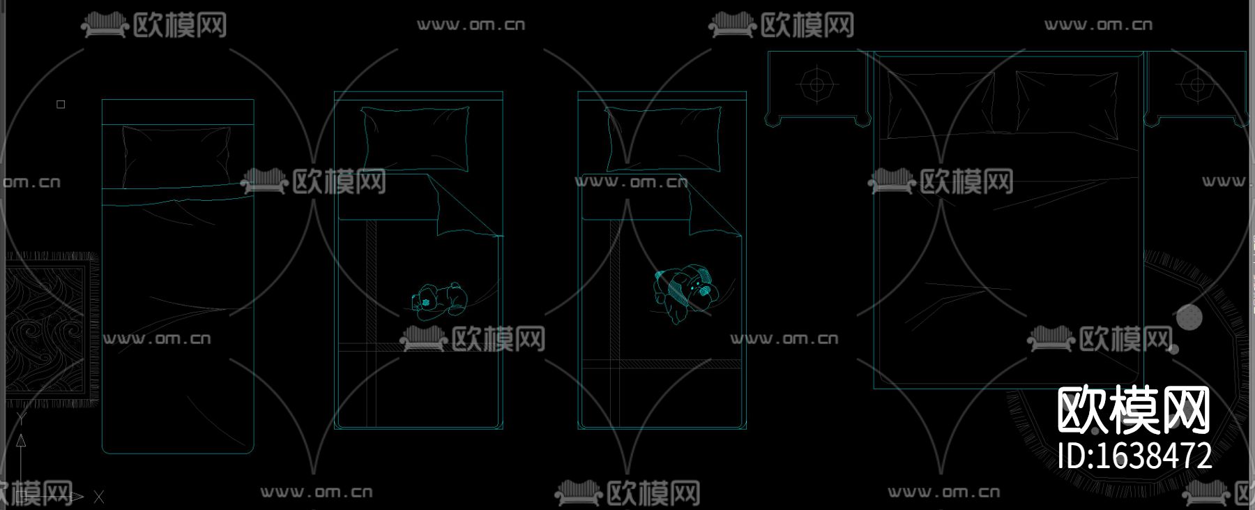 多种款式床床头柜组合平面图库合集下载（渲染图8）