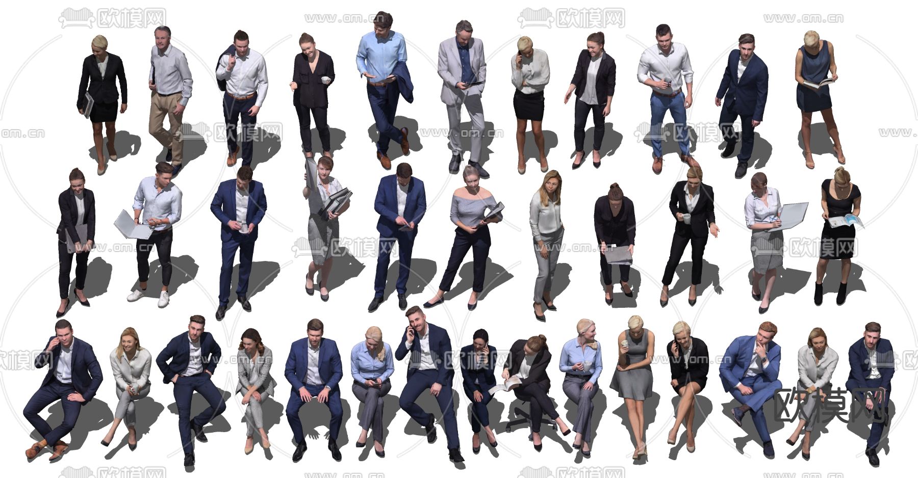 现代职场办公坐姿人物su模型下载