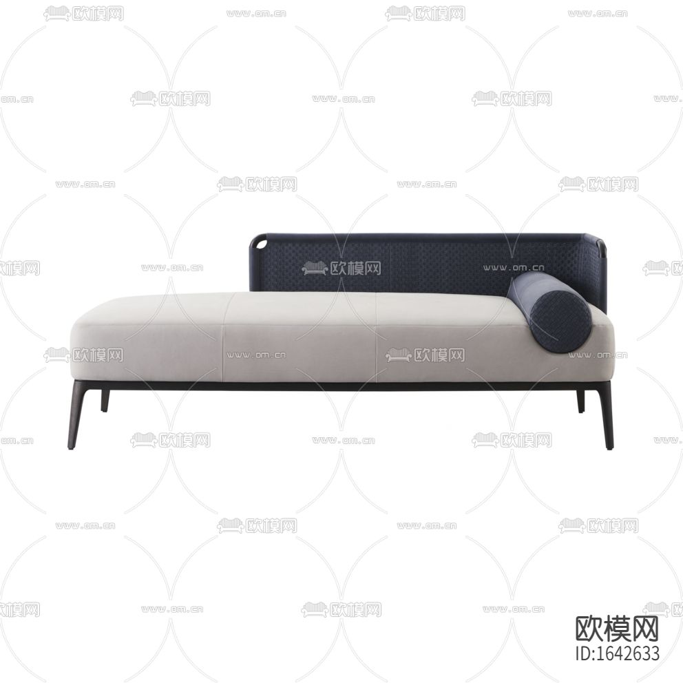 新中式简约米白色皮革黑色不锈钢编织贵妃椅