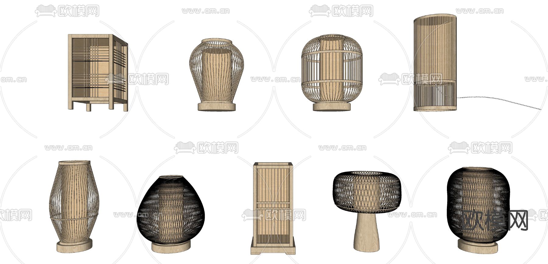 日式木纹台灯su模型下载