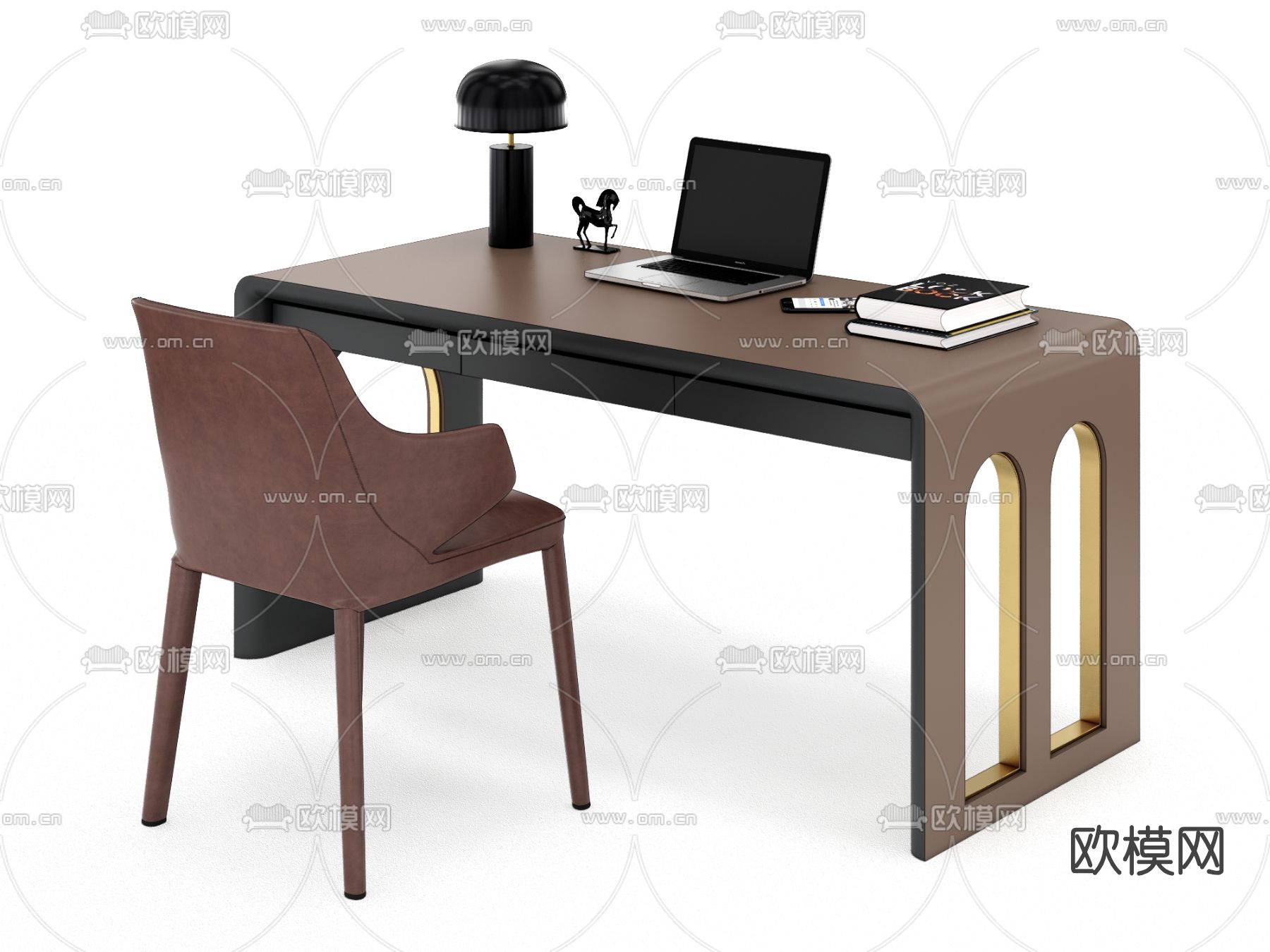 现代轻奢书桌椅su模型下载（渲染图2）