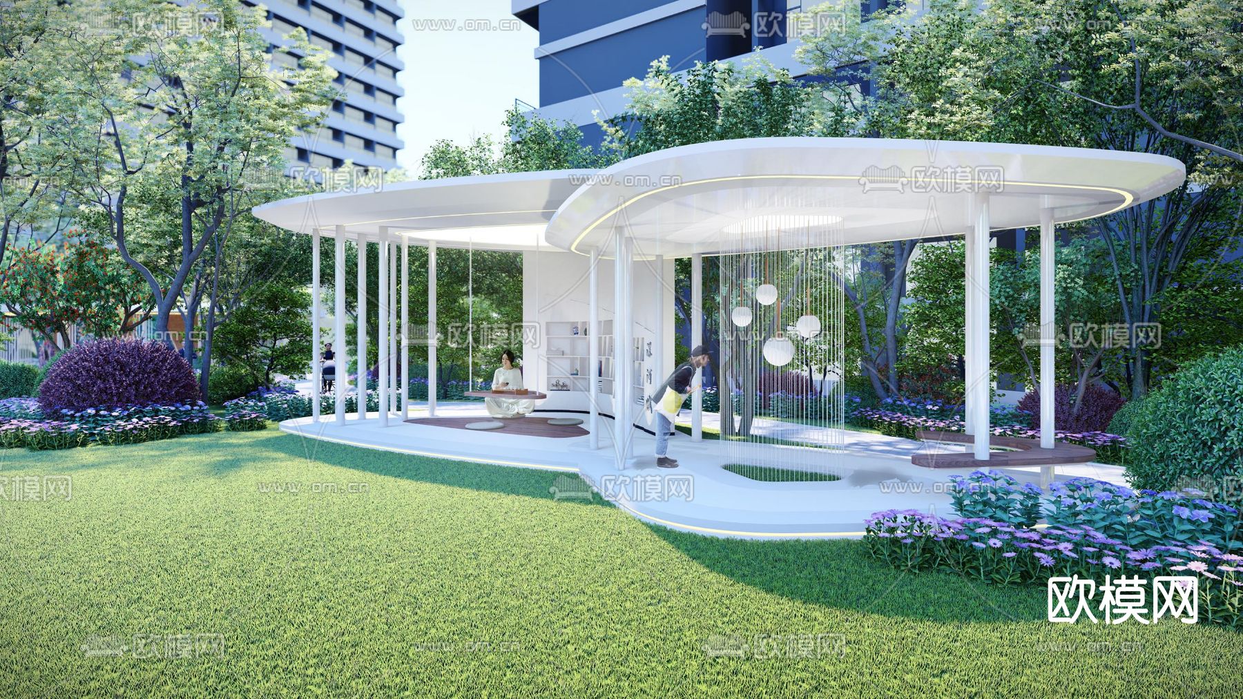 现代廊架凉亭su模型下载