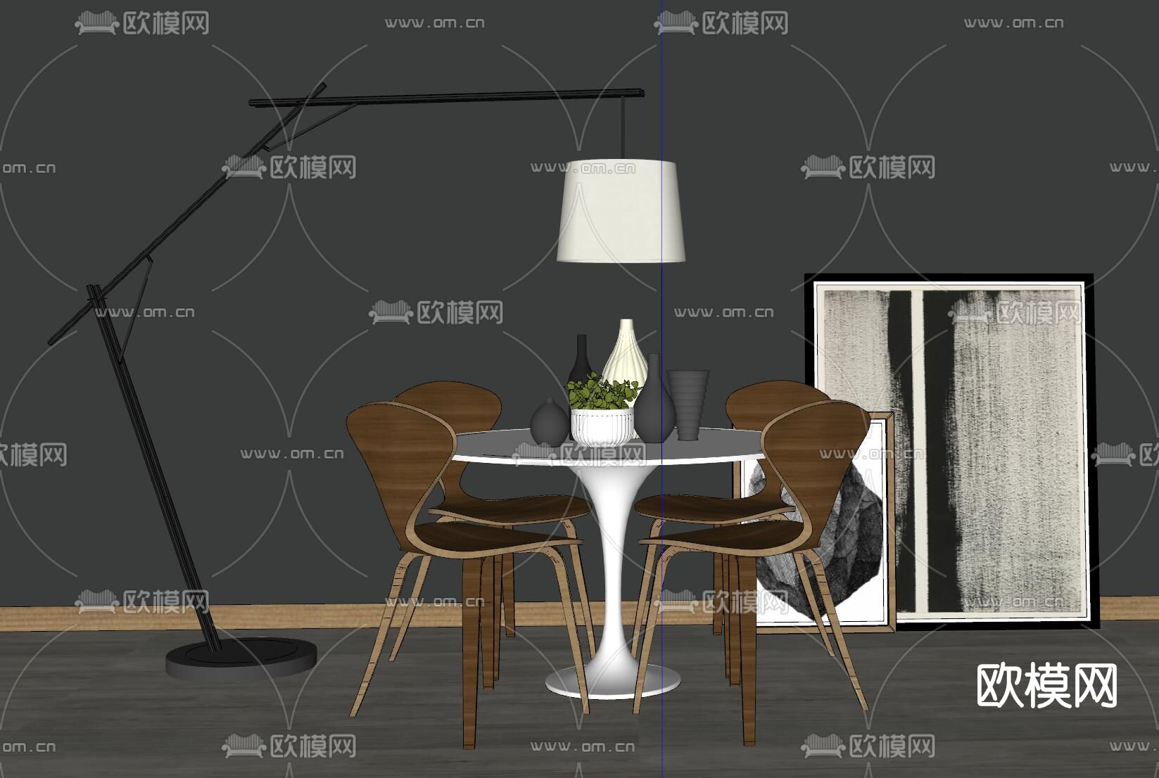 北欧圆形休闲桌椅su模型下载（渲染图2）