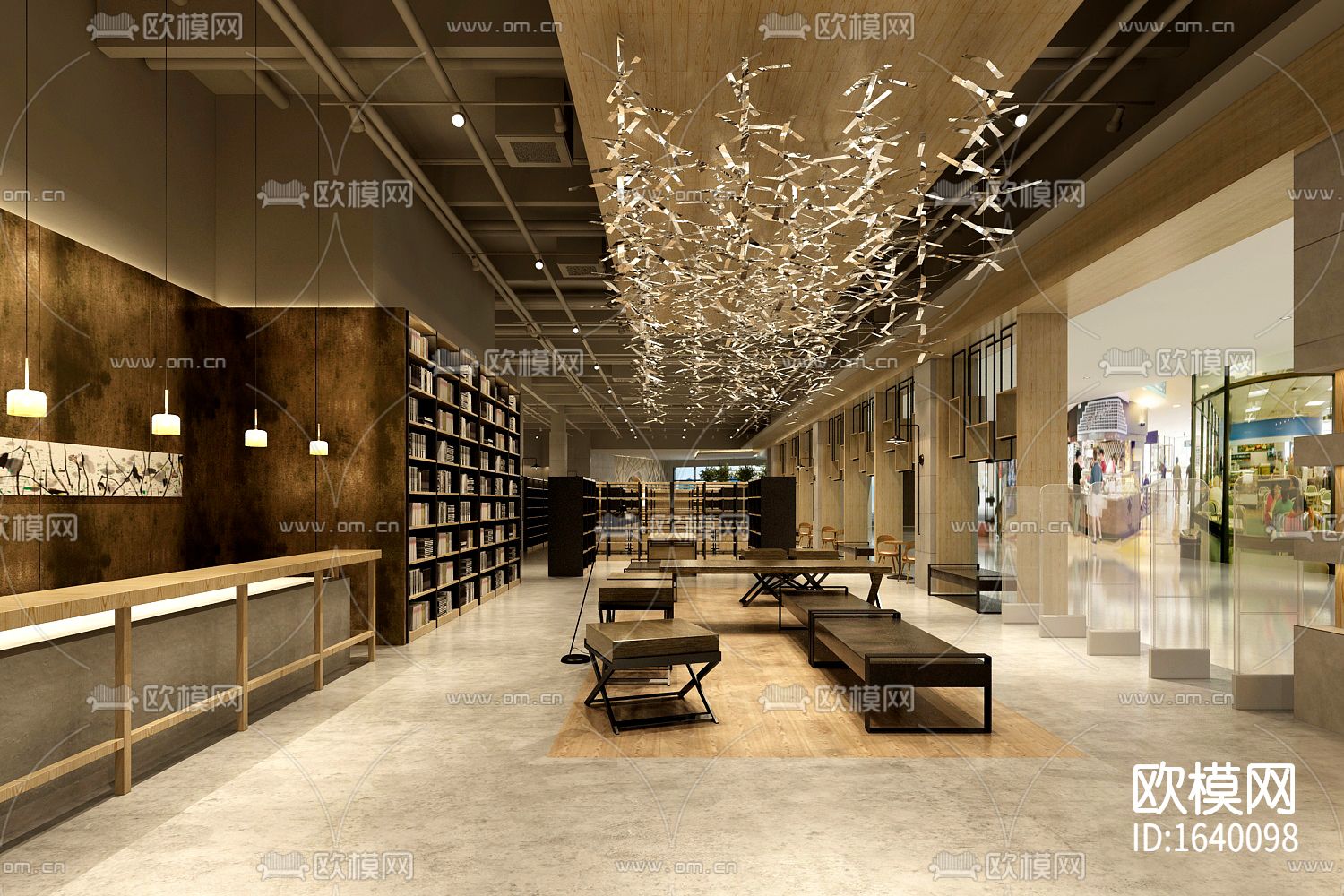 精品书店cad施工图下载（渲染图1）