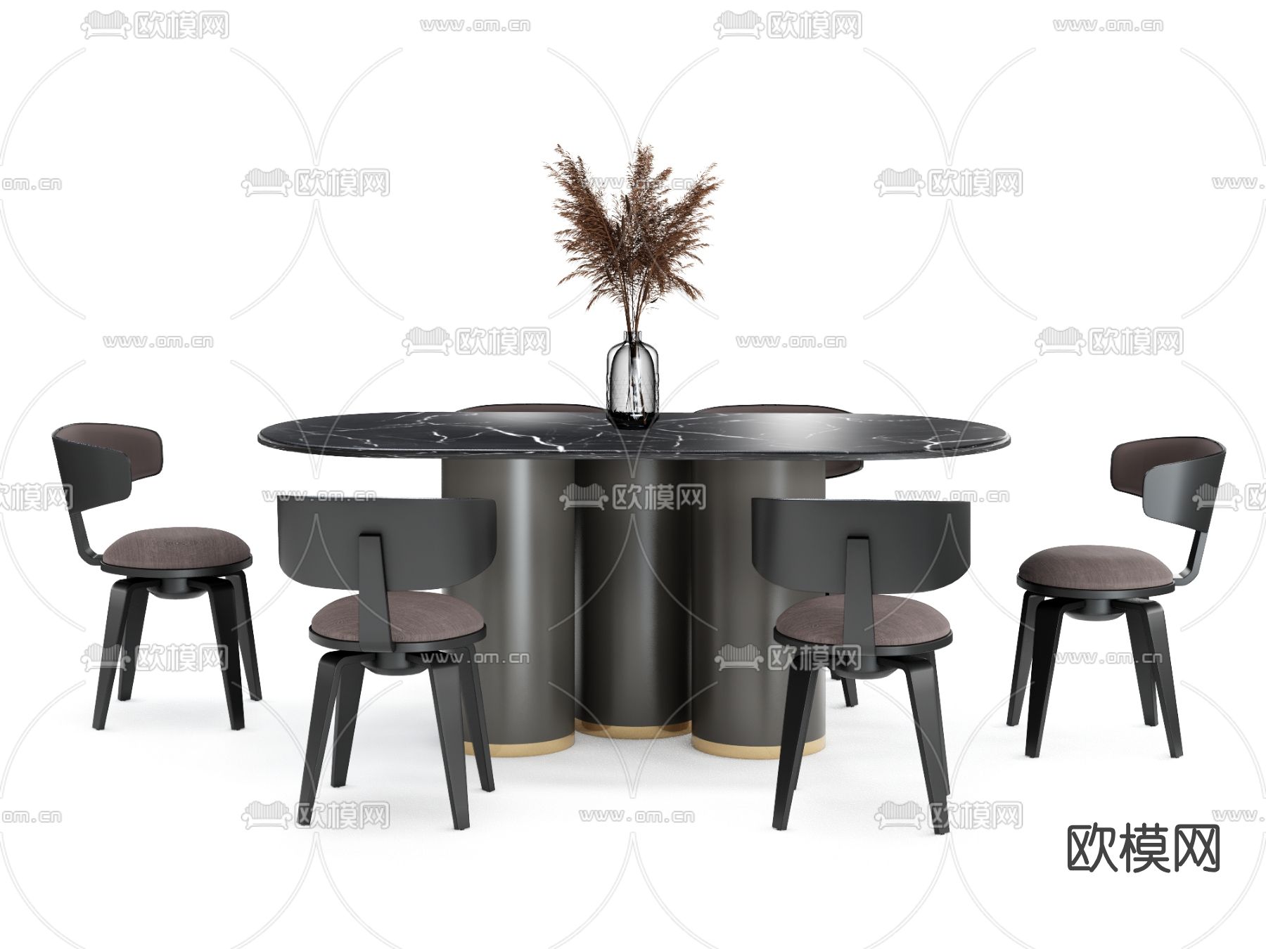 现代轻奢餐桌椅su模型下载（渲染图1）