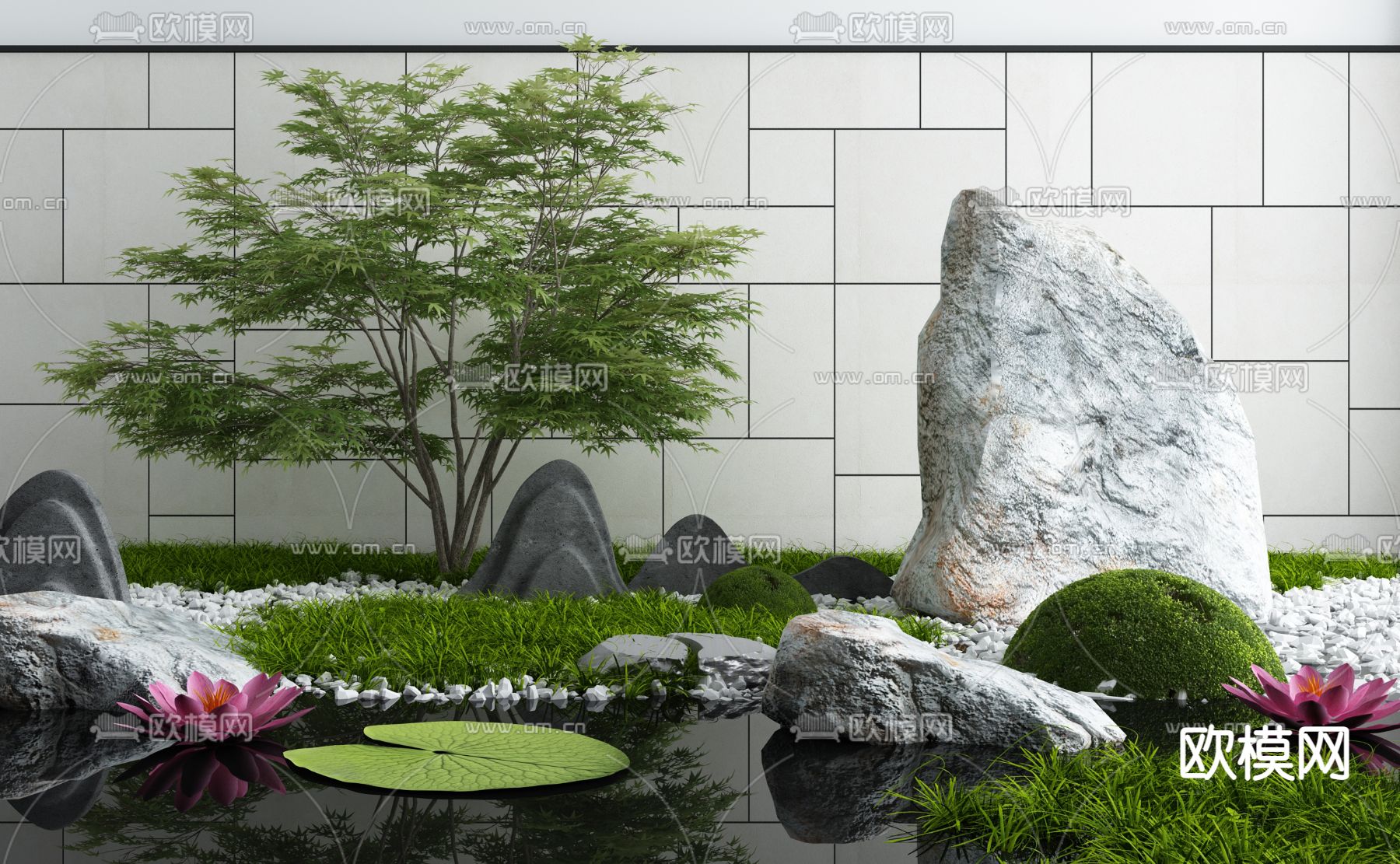 新中式假山水景小品3d模型下载