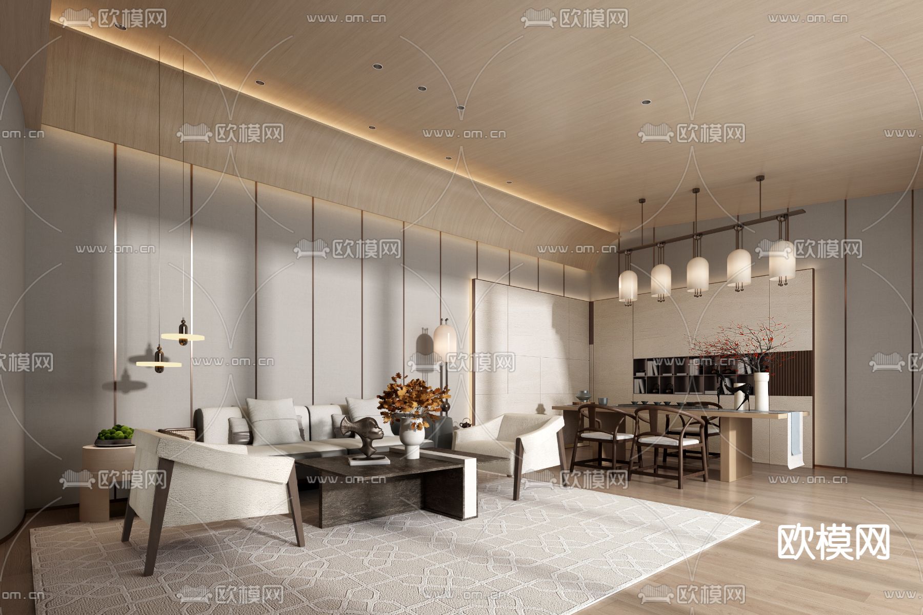 众睦设计 新中式总经理室会客室3d模型下载