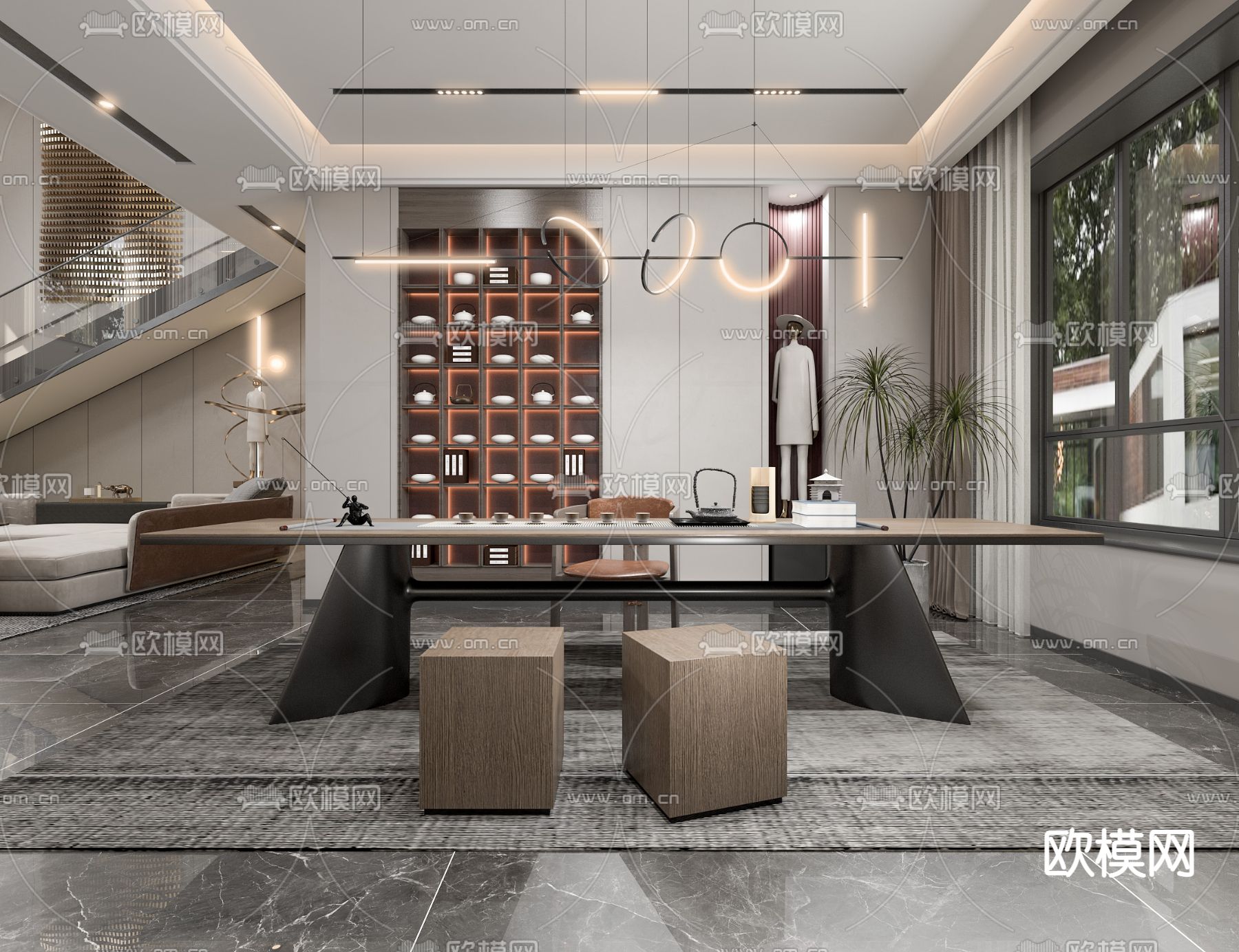 现代别墅客厅餐厅3d模型