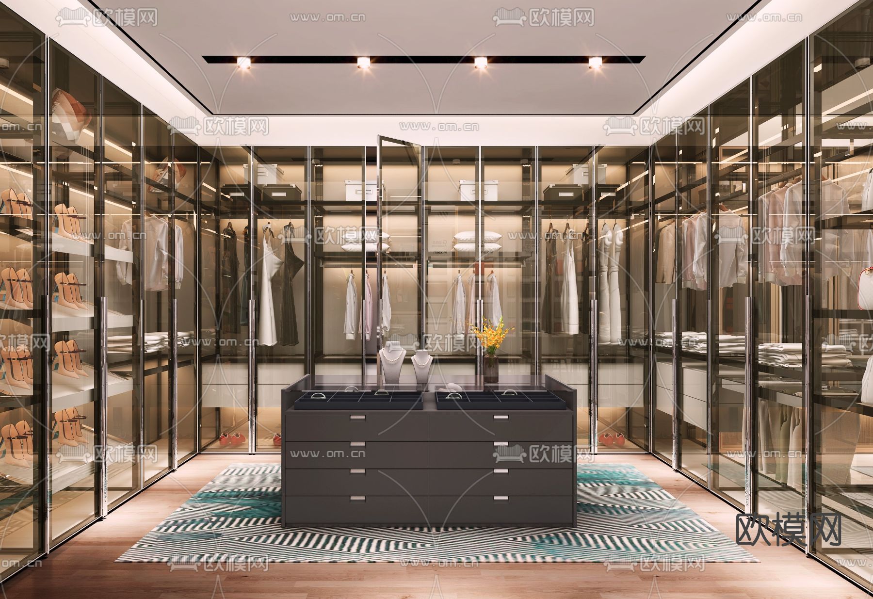 现代轻奢衣帽间3d模型下载
