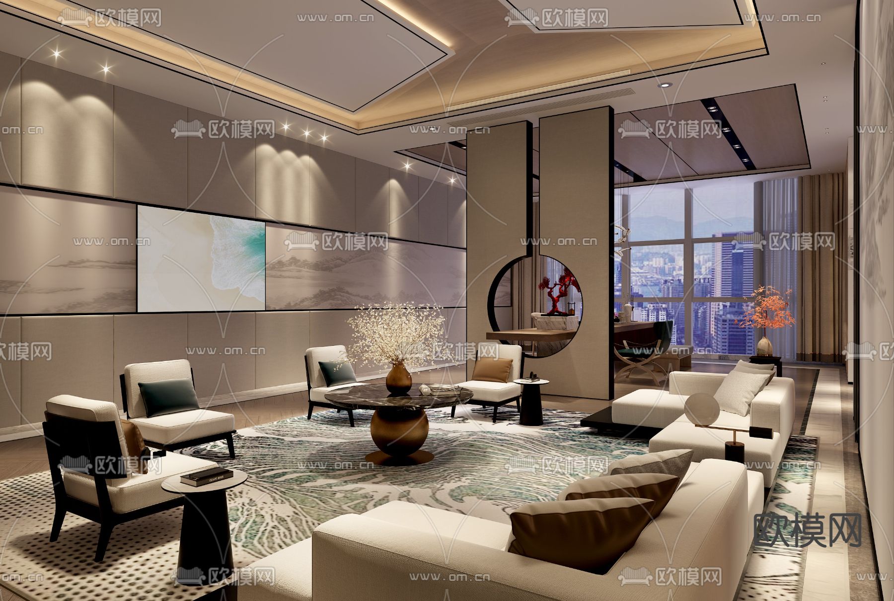 新中式酒店会客室3d模型