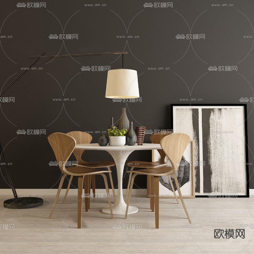 北欧圆形休闲桌椅su模型下载（渲染图1）