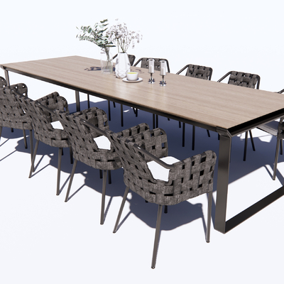  现代条形户外桌椅su模型 