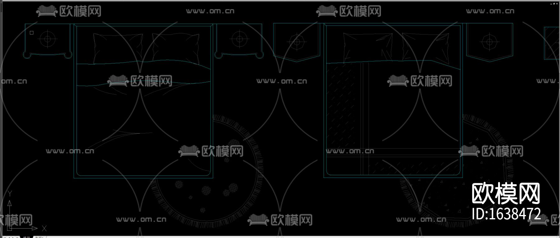 多种款式床床头柜组合平面图库合集下载（渲染图9）