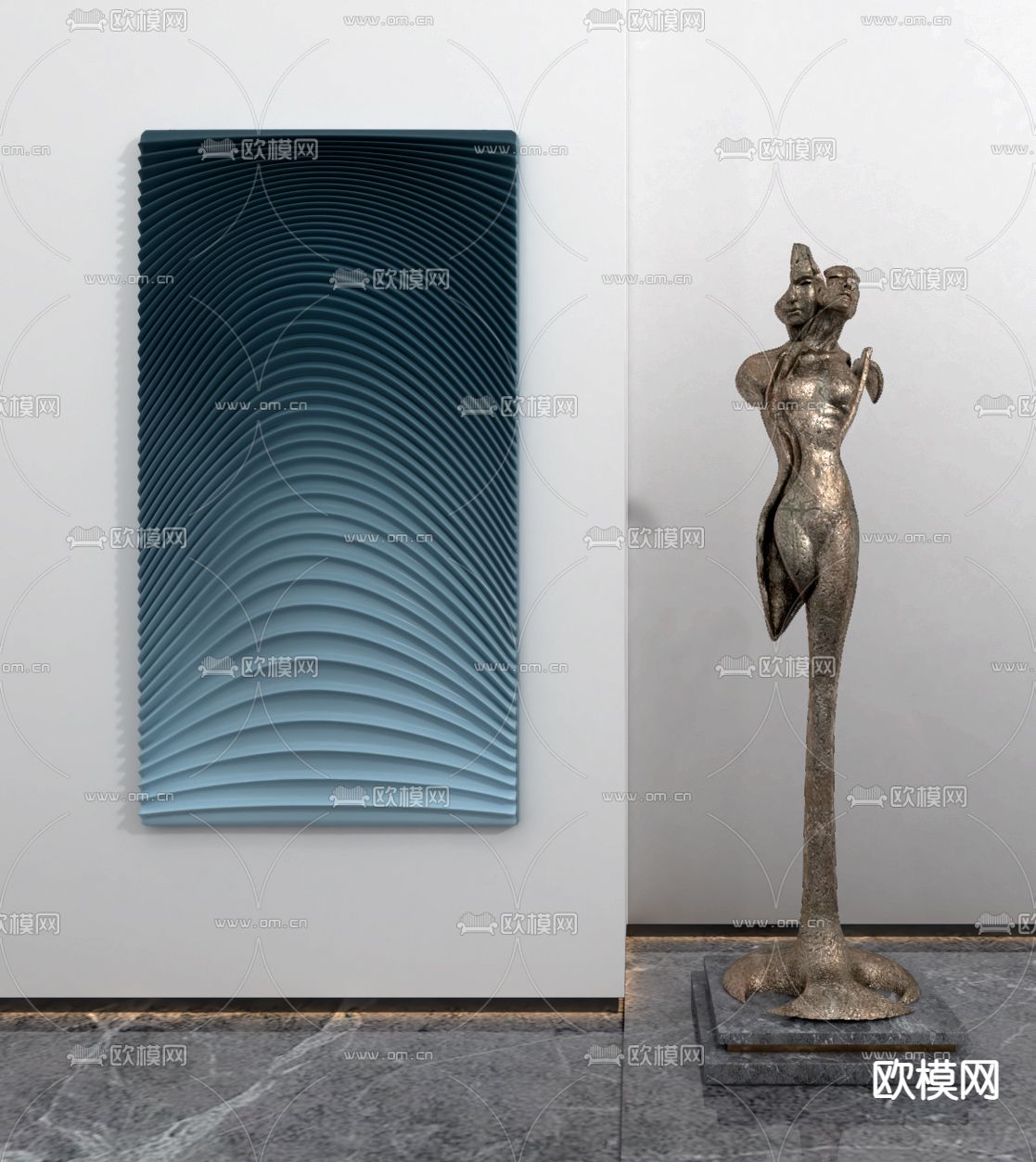 现代金属人形雕塑3d模型