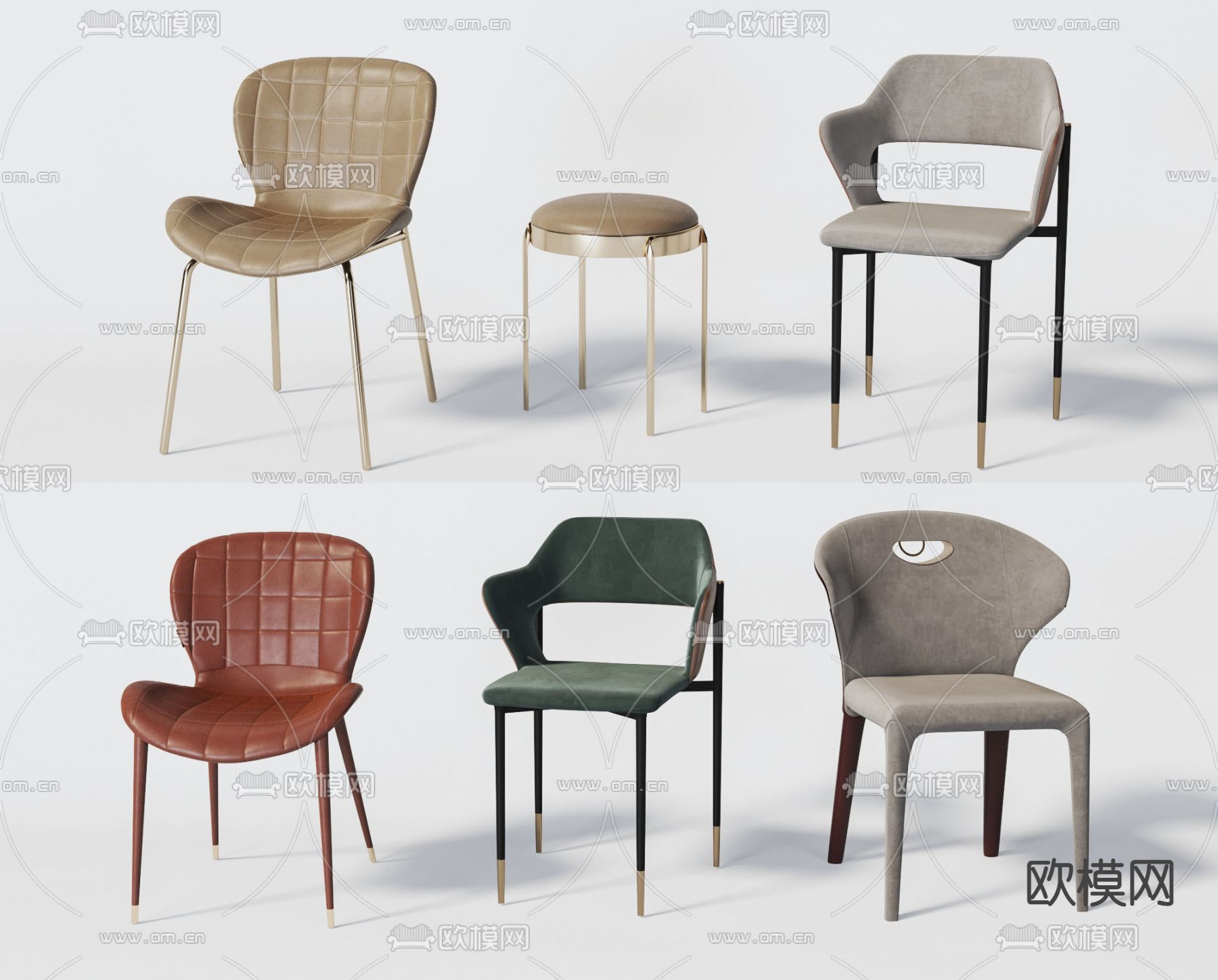 现代布艺单椅餐椅3d模型下载