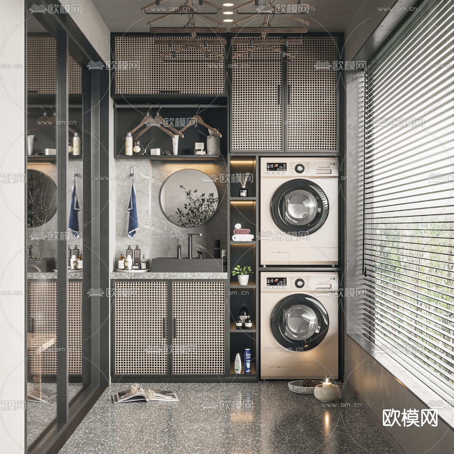 侘寂阳台洗衣房3d模型下载