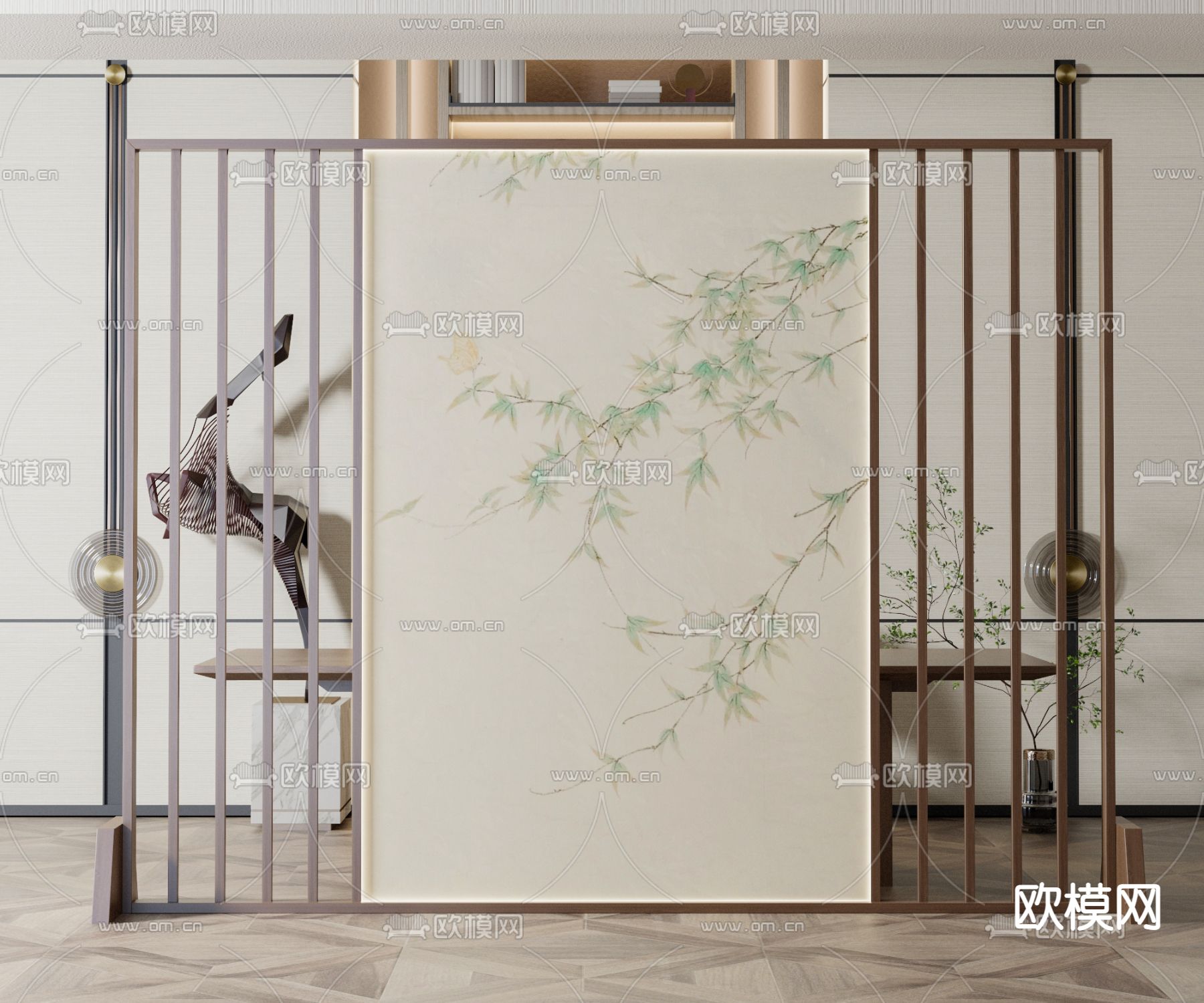 新中式屏风3d模型下载