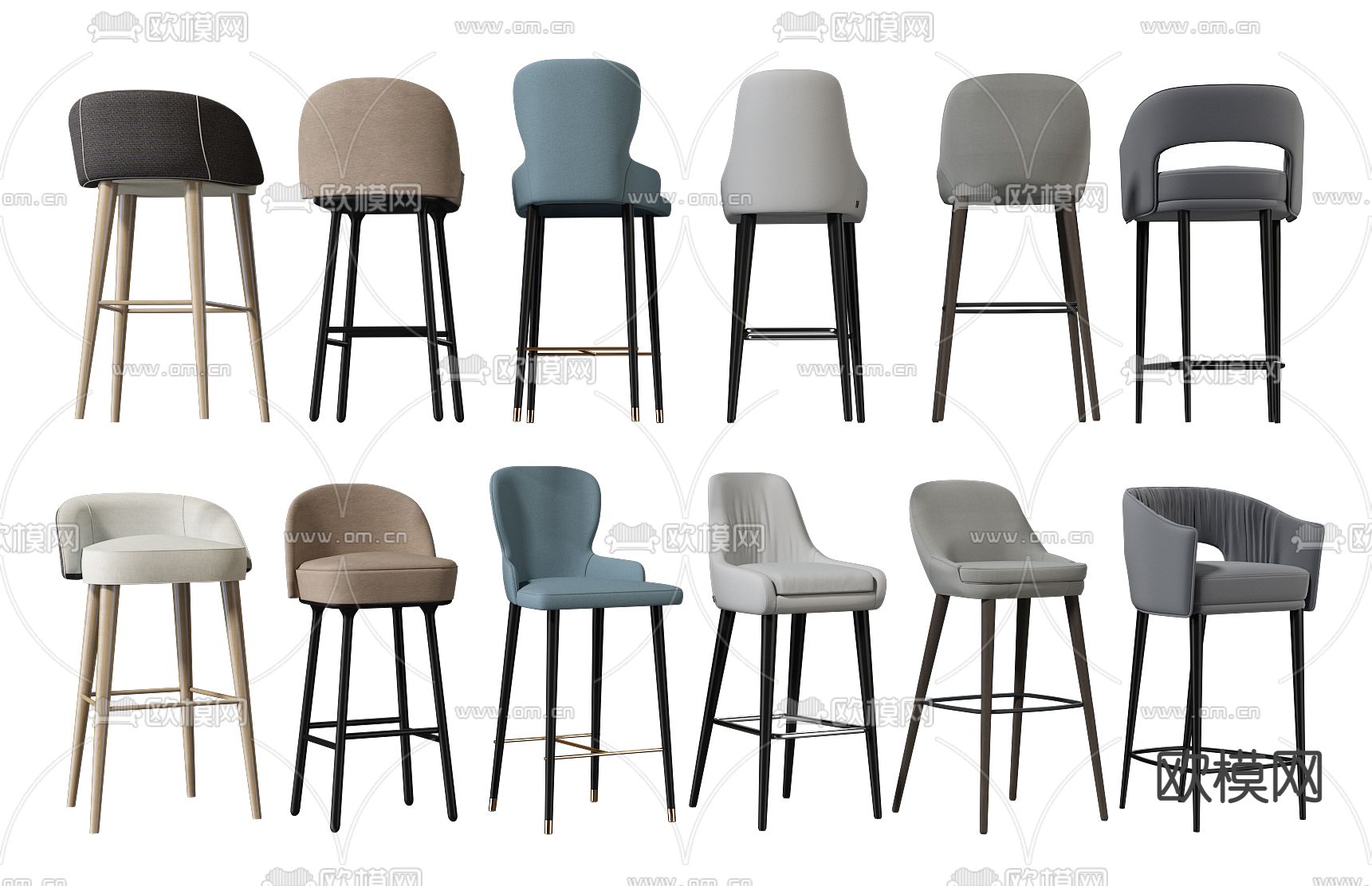 现代布艺吧台椅su模型下载（渲染图1）