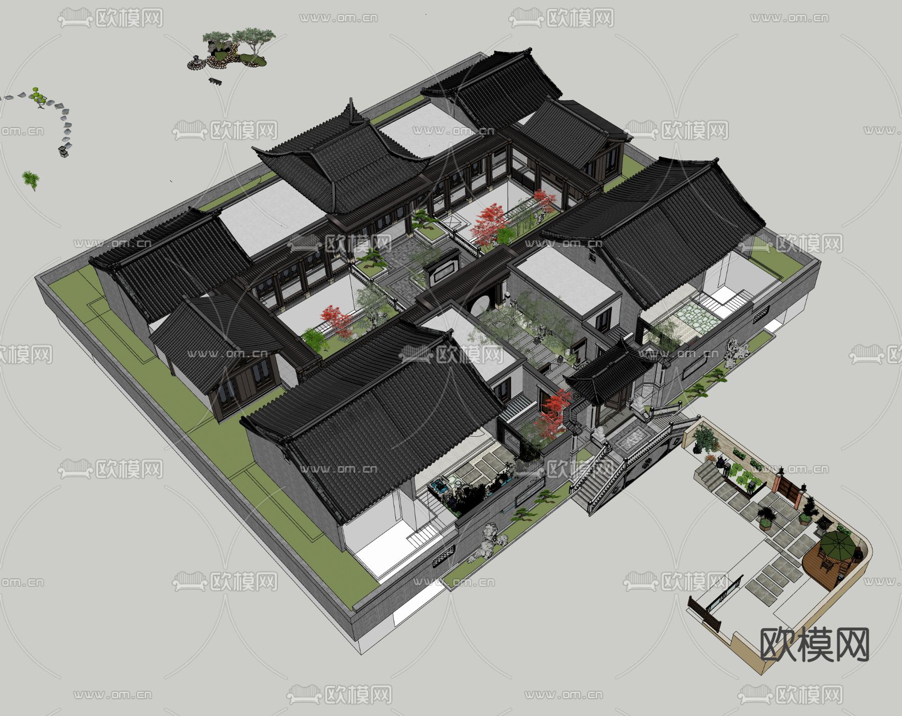 中式四合院su模型下载（渲染图1）