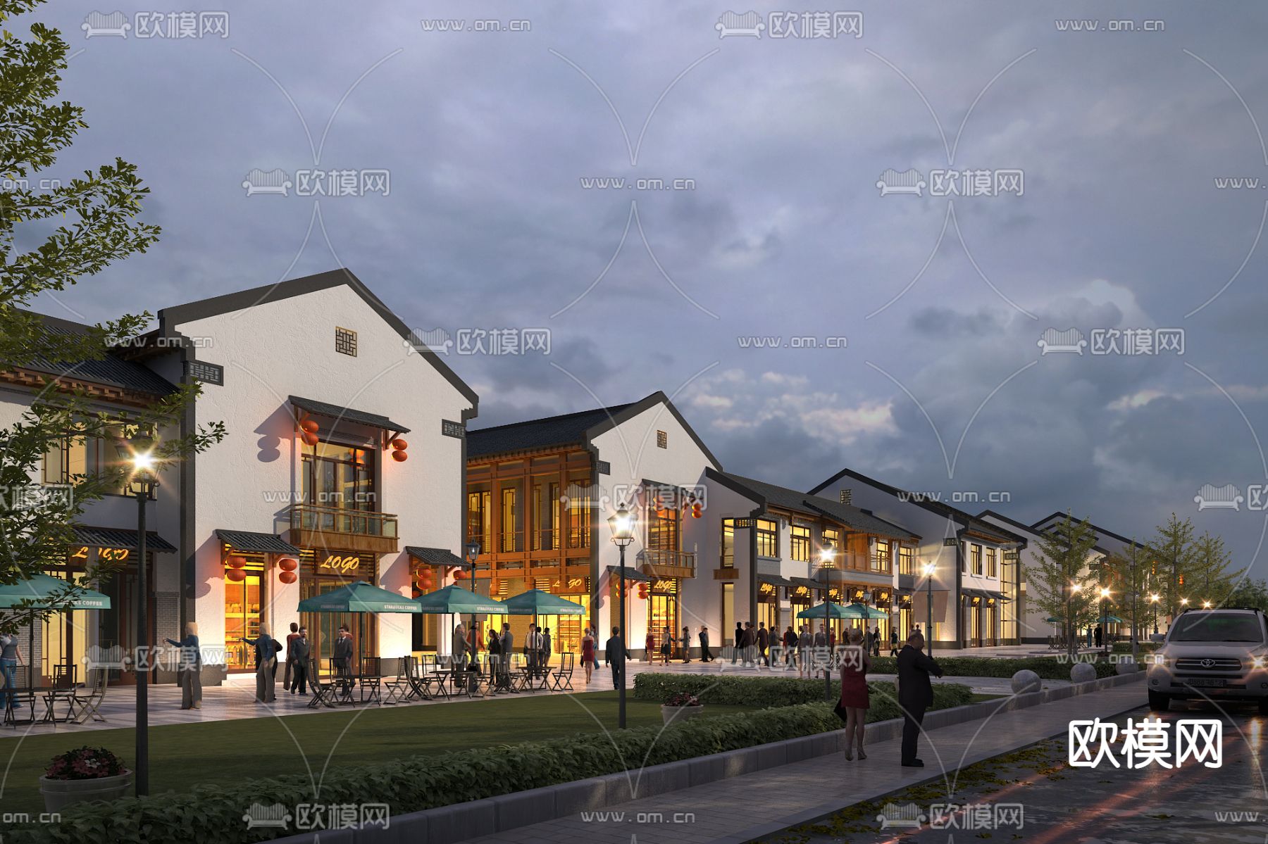 新中式商业街su模型