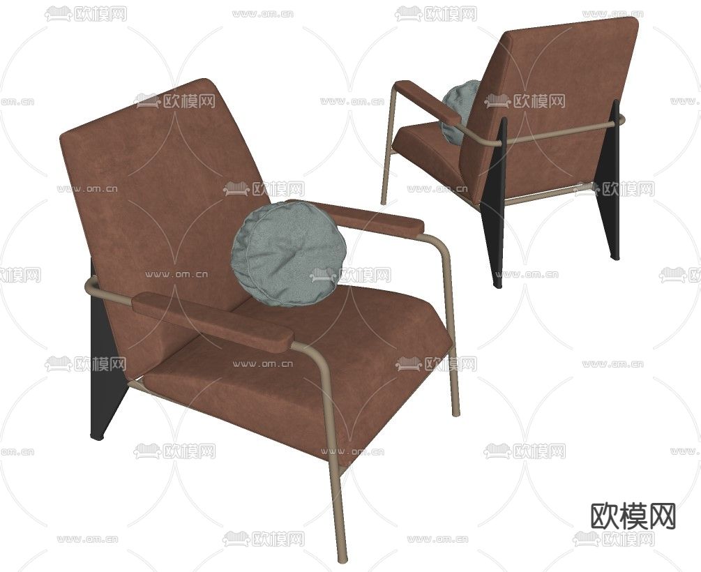 现代皮革单人沙发su模型下载（渲染图2）