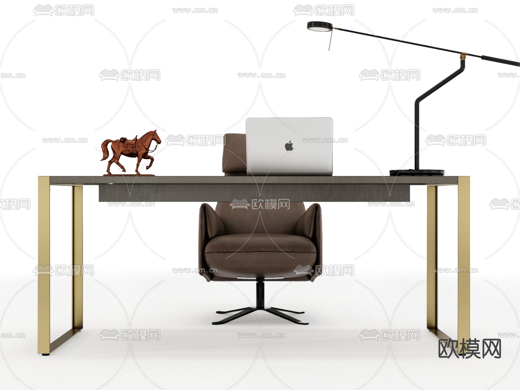 现代轻奢书桌椅su模型下载（渲染图1）