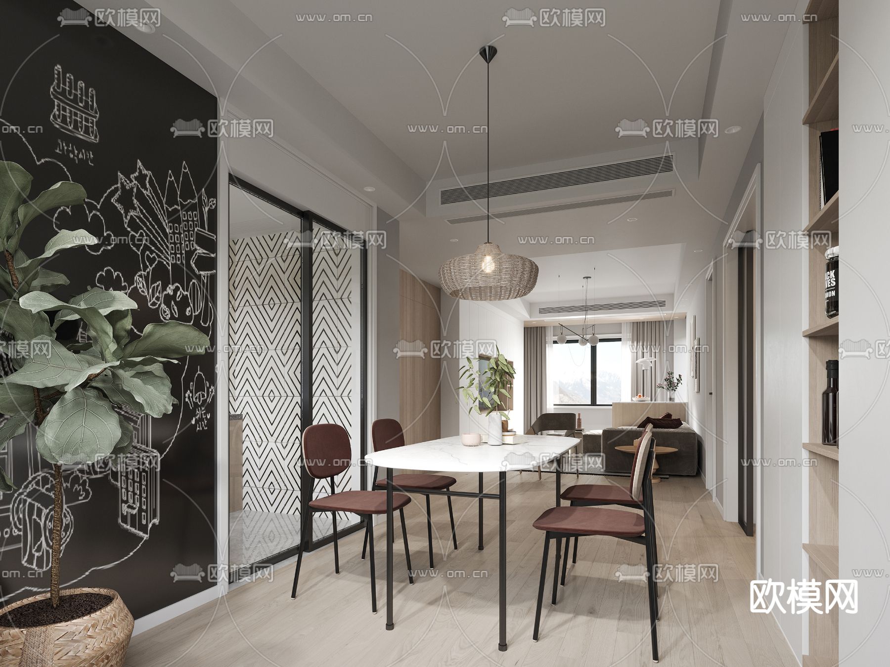 现代公寓客厅餐厅3d模型下载（渲染图3）