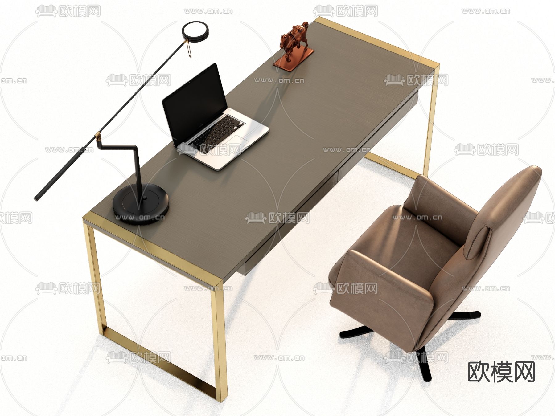 现代轻奢书桌椅su模型下载（渲染图2）