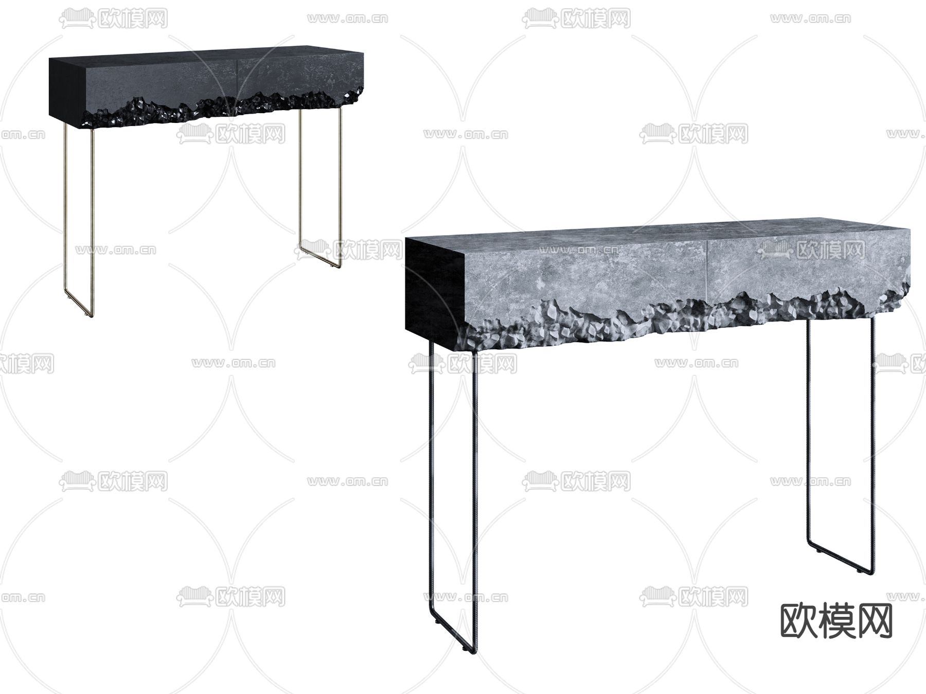 工业风岩石端景条案3d模型下载